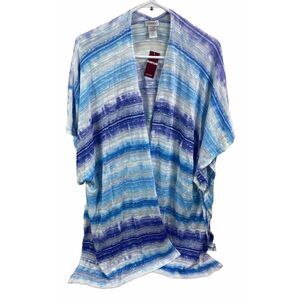 Avenue Cardigan Womens 18/20 Sweater Blue Striped Open Front Kimono‎ Sleeveless